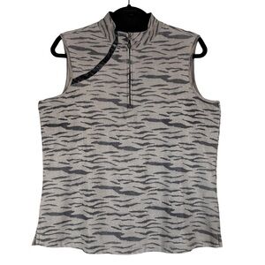 Jamie Sadock Taupe & Gray Black Le Tigre Print Sleeveless Golf Shirt Top Size XL